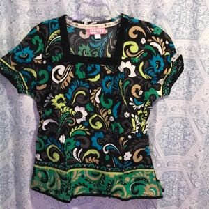 Scrub top teal floral